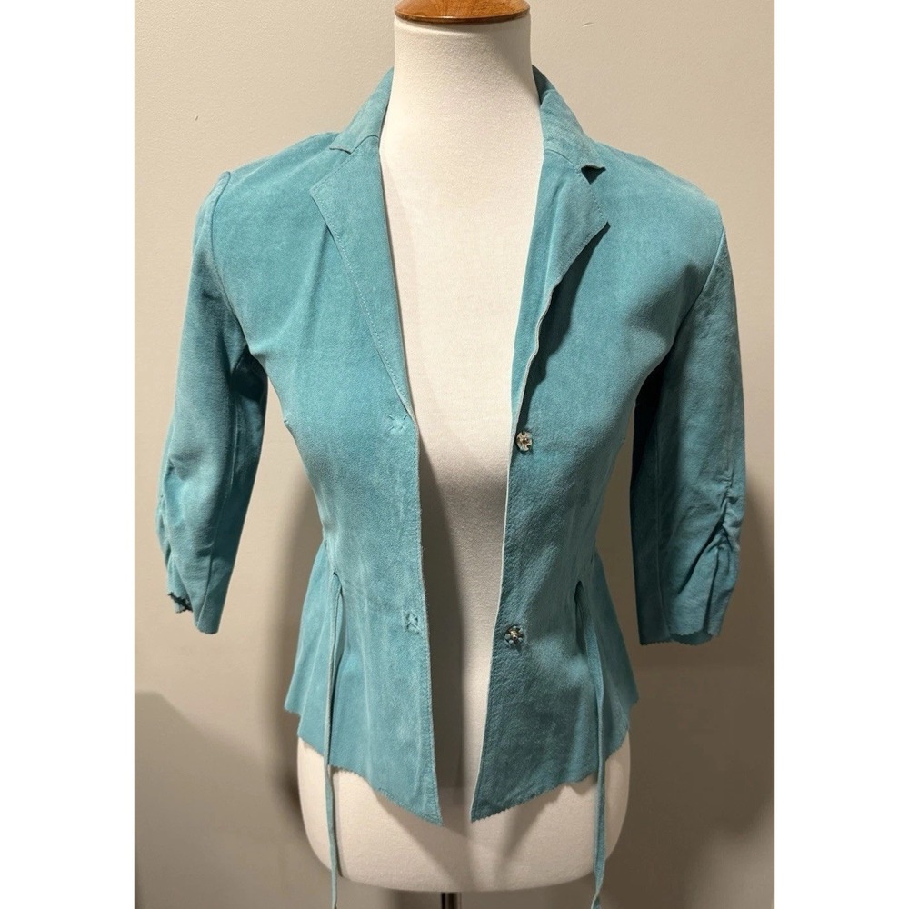 BCBGMAXAZRIA Leather Jacket Size Zero Women's Blue Retro Used